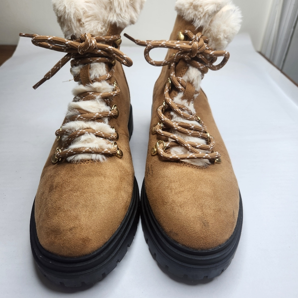 WoJ Crew BL551 Woman's Size 7 Chestnut Brown Faux-Fur men's Tan Fur-Lined Boots - Picture 1 of 5